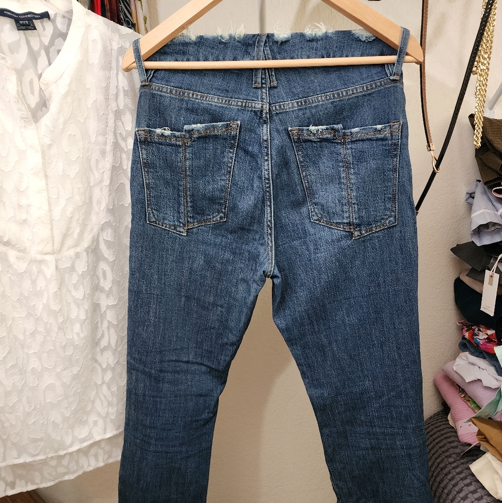 Good American Blue Skinny Jeans Classic Denim Frayed Worn Look Split Back Pocket - Picture 6 of 10
